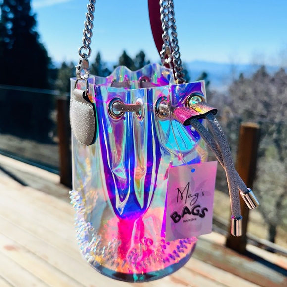 Christian Louboutin Handbags - Louboutin: Holographic Vinyl Glitter Marie Jane Spiked Bucket Crossbody Bag